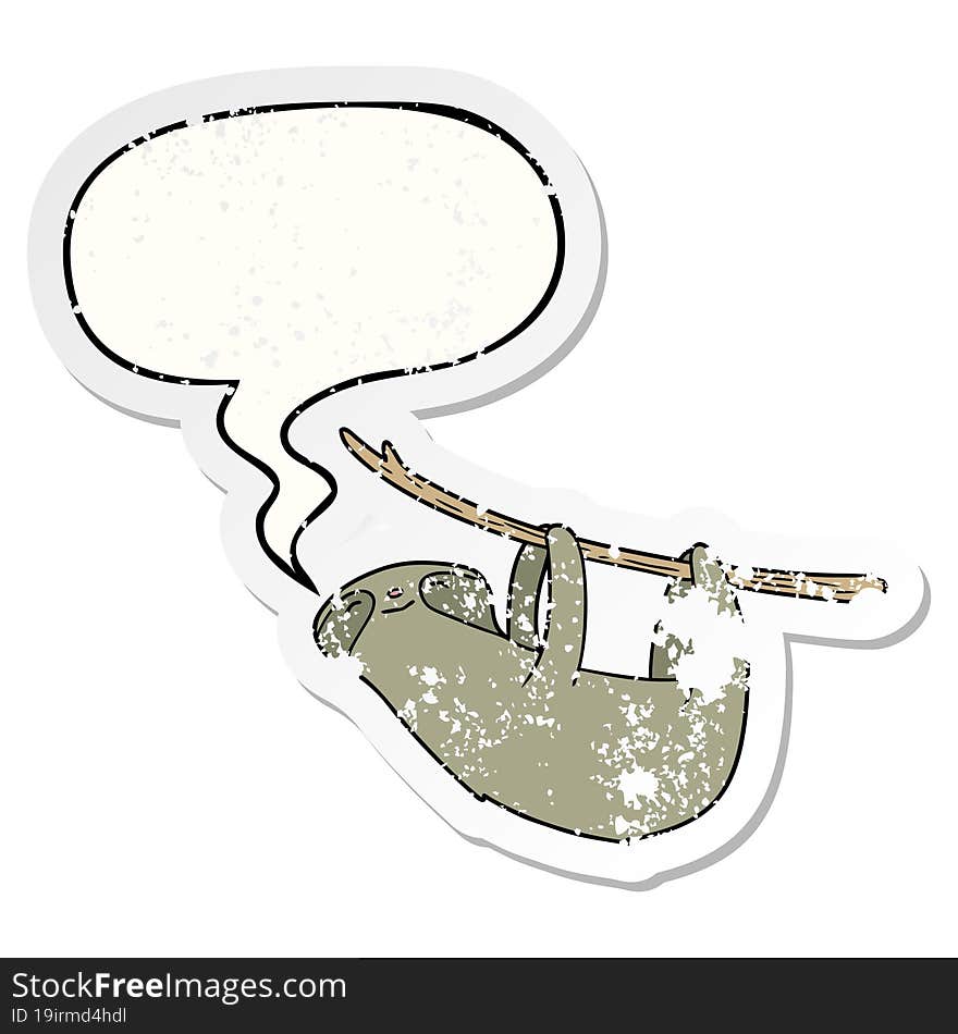 cartoon sloth and speech bubble distressed sticker