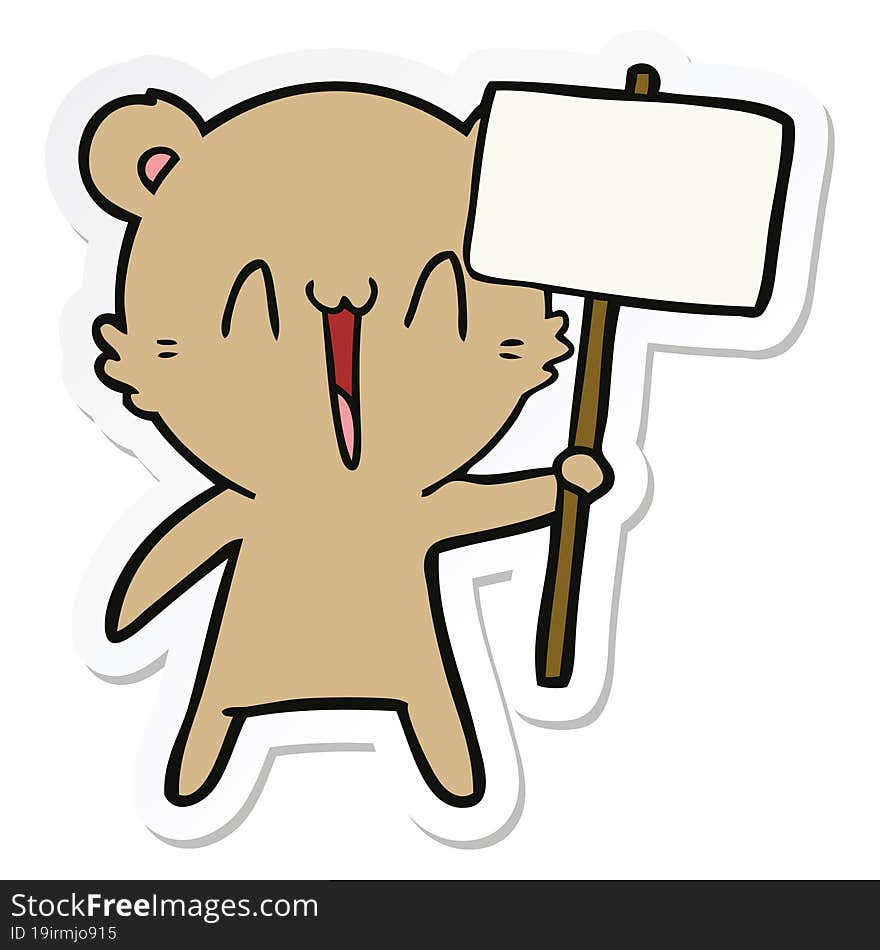 Sticker Of A Happy Bear Cartoon