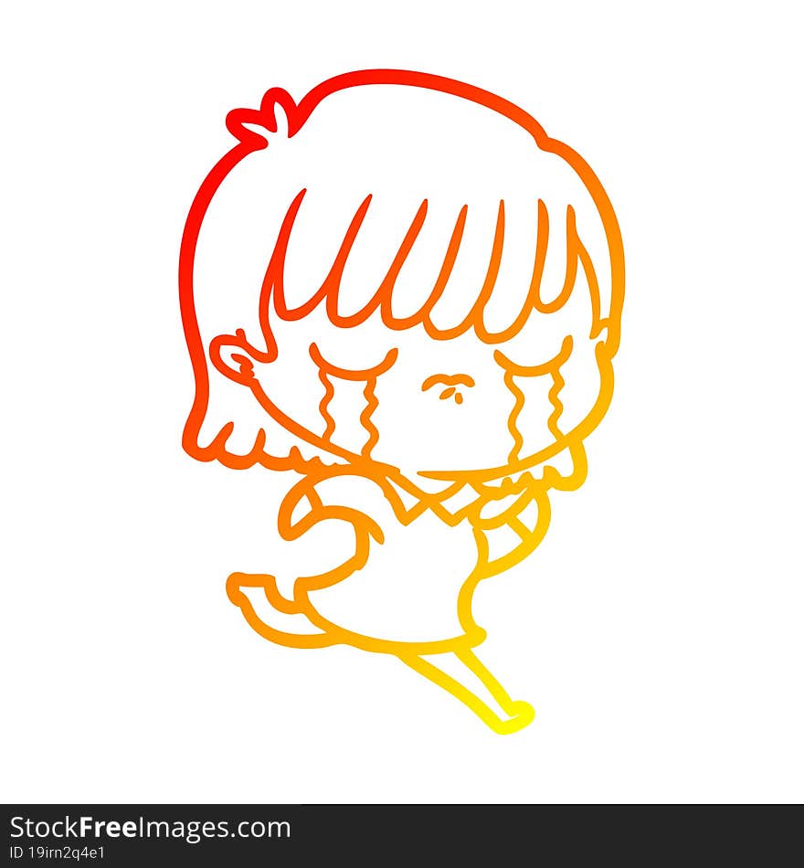 warm gradient line drawing of a cartoon woman crying