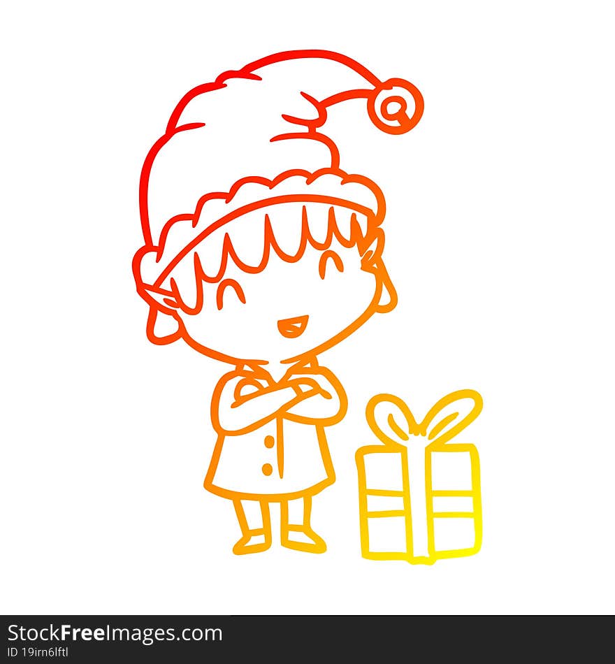 warm gradient line drawing happy christmas elf