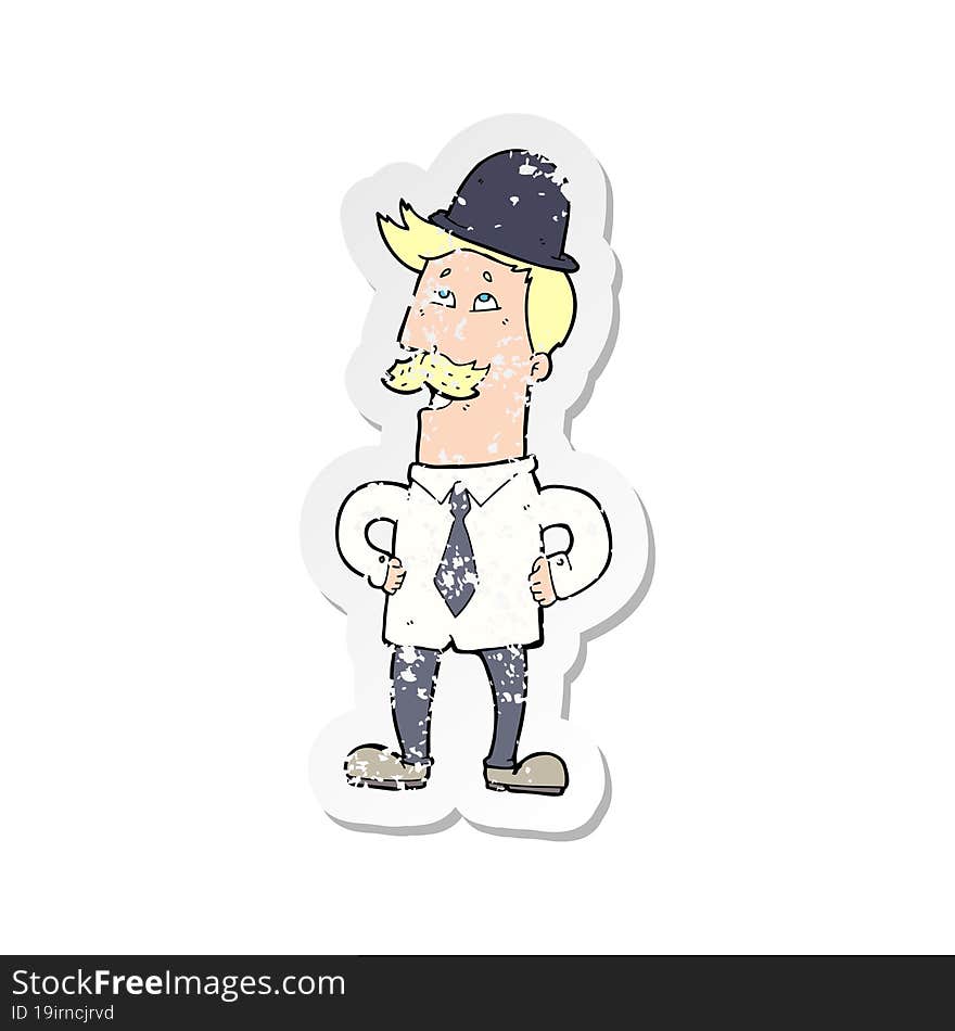 retro distressed sticker of a cartoon man with mustache