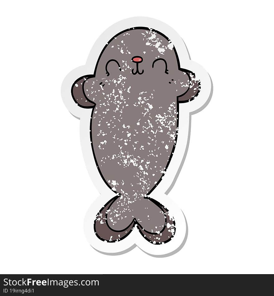 distressed sticker of a cartoon seal