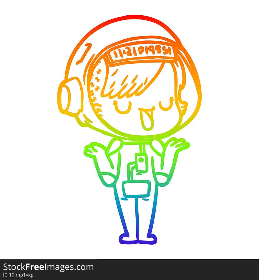 rainbow gradient line drawing of a cartoon astronaut woman