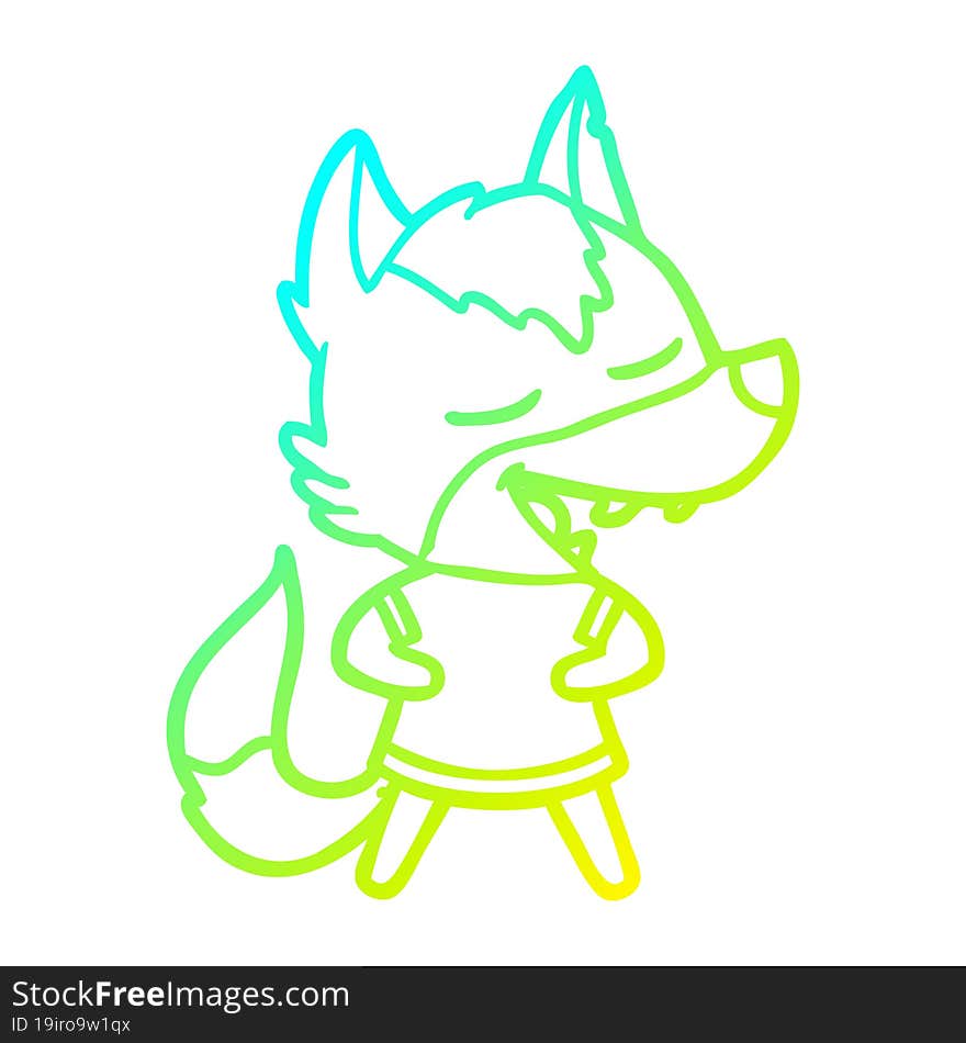 cold gradient line drawing cartoon wolf laughing