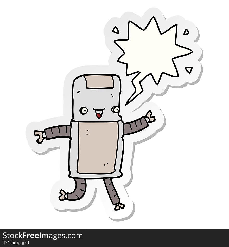 cartoon robot with speech bubble sticker. cartoon robot with speech bubble sticker