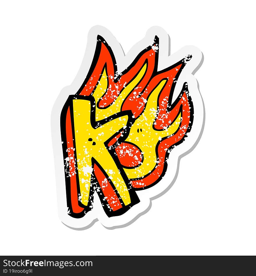 Retro Distressed Sticker Of A Cartoon Flaming Letter