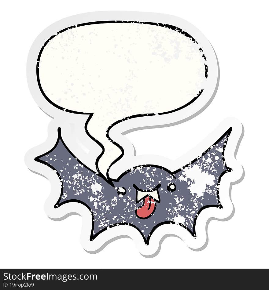 cartoon vampire bat with speech bubble distressed distressed old sticker. cartoon vampire bat with speech bubble distressed distressed old sticker