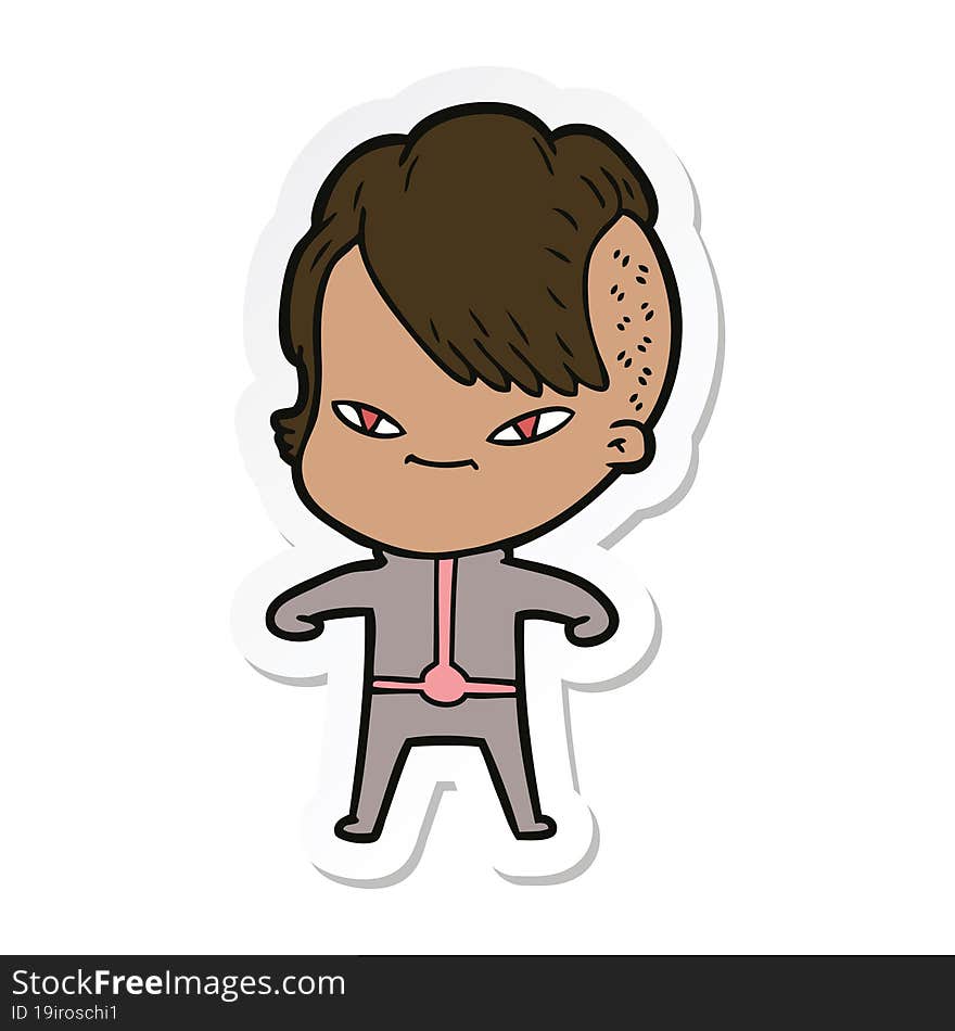 sticker of a cute cartoon girl with hipster haircut