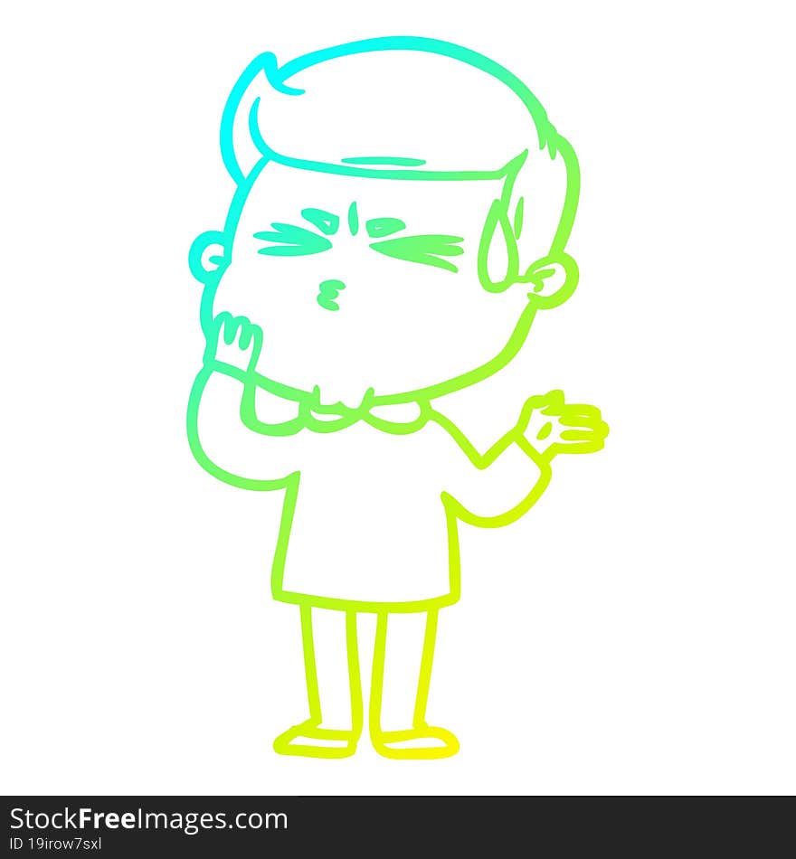 cold gradient line drawing cartoon man sweating