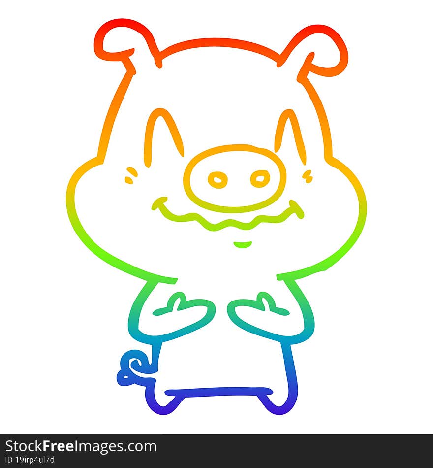 rainbow gradient line drawing of a nervous cartoon pig