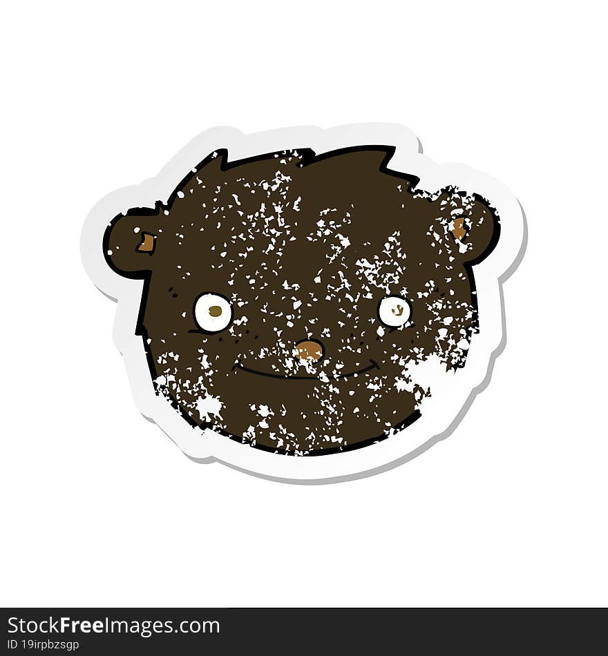 Retro Distressed Sticker Of A Cartoon Black Bear Head