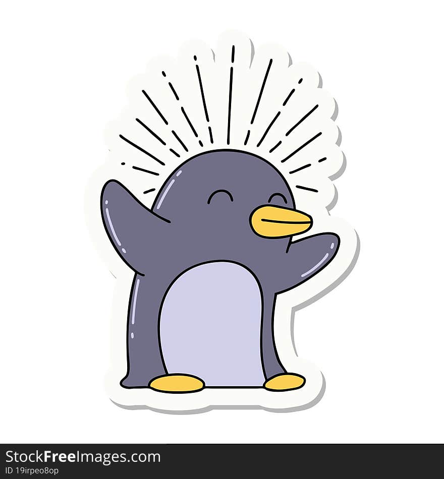 sticker of tattoo style happy penguin