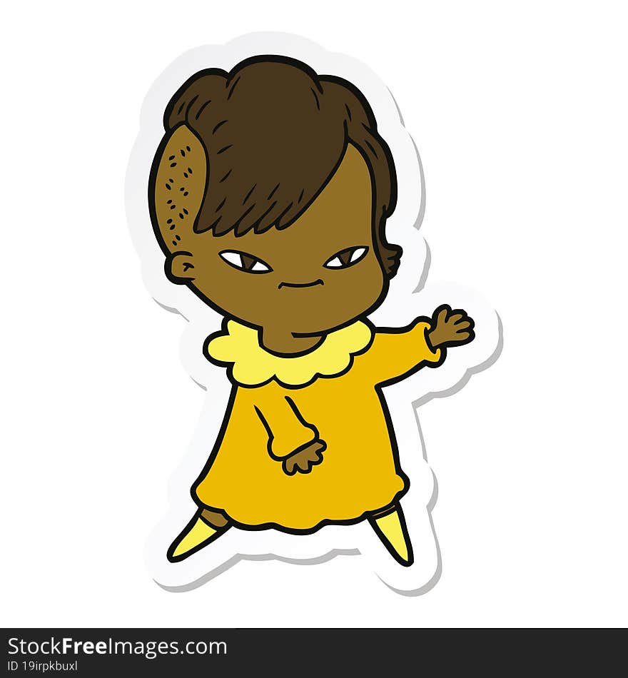 Sticker Of A Cute Cartoon Girl With Hipster Haircut