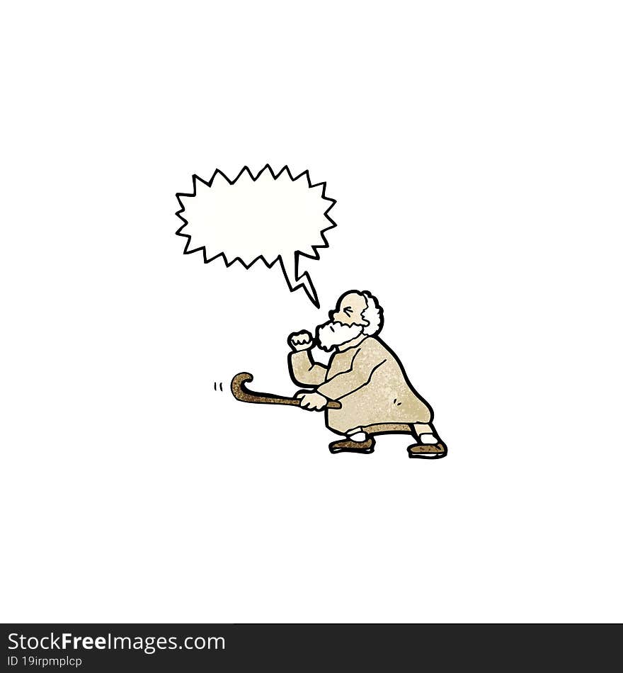 cartoon old man shaking stick