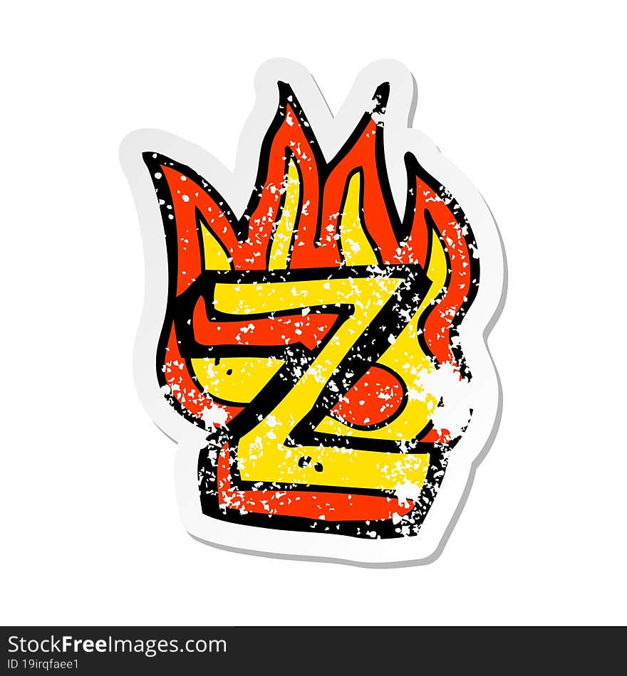 Retro Distressed Sticker Of A Cartoon Flaming Letter