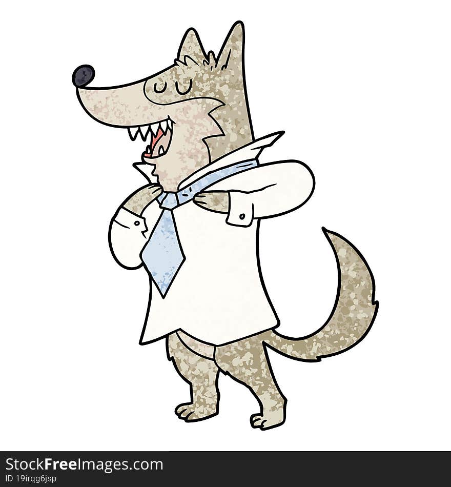 cartoon office wolf getting dressed. cartoon office wolf getting dressed