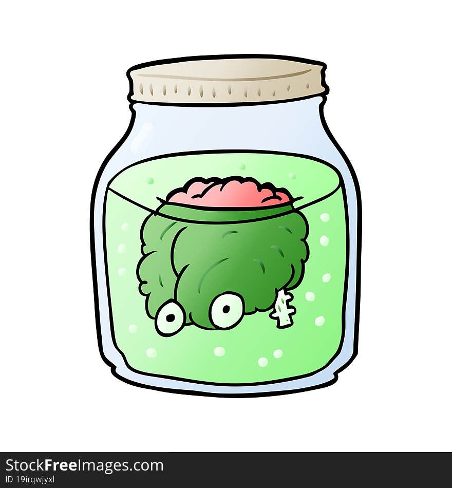 cartoon spooky brain floating in jar. cartoon spooky brain floating in jar