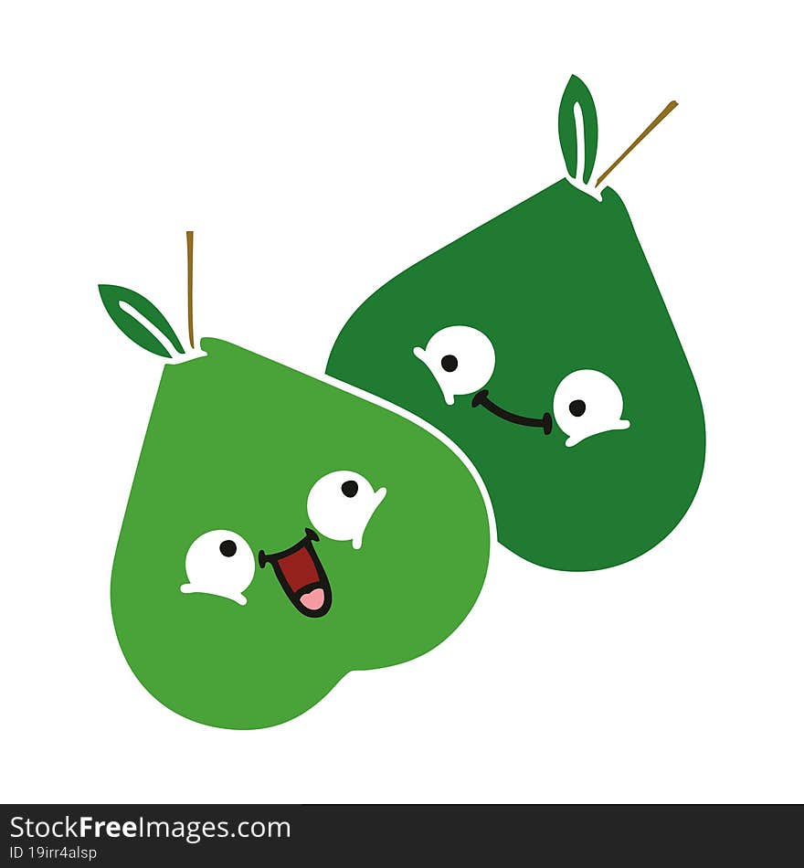 flat color retro cartoon of a pears