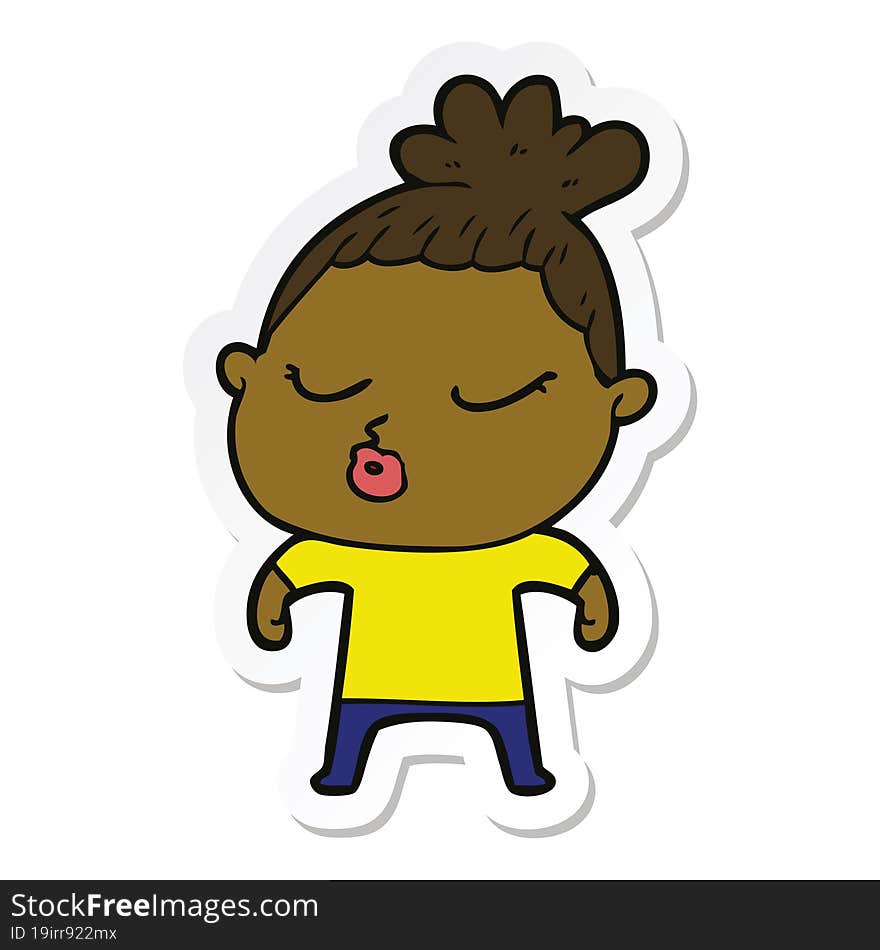 Sticker Of A Cartoon Calm Woman