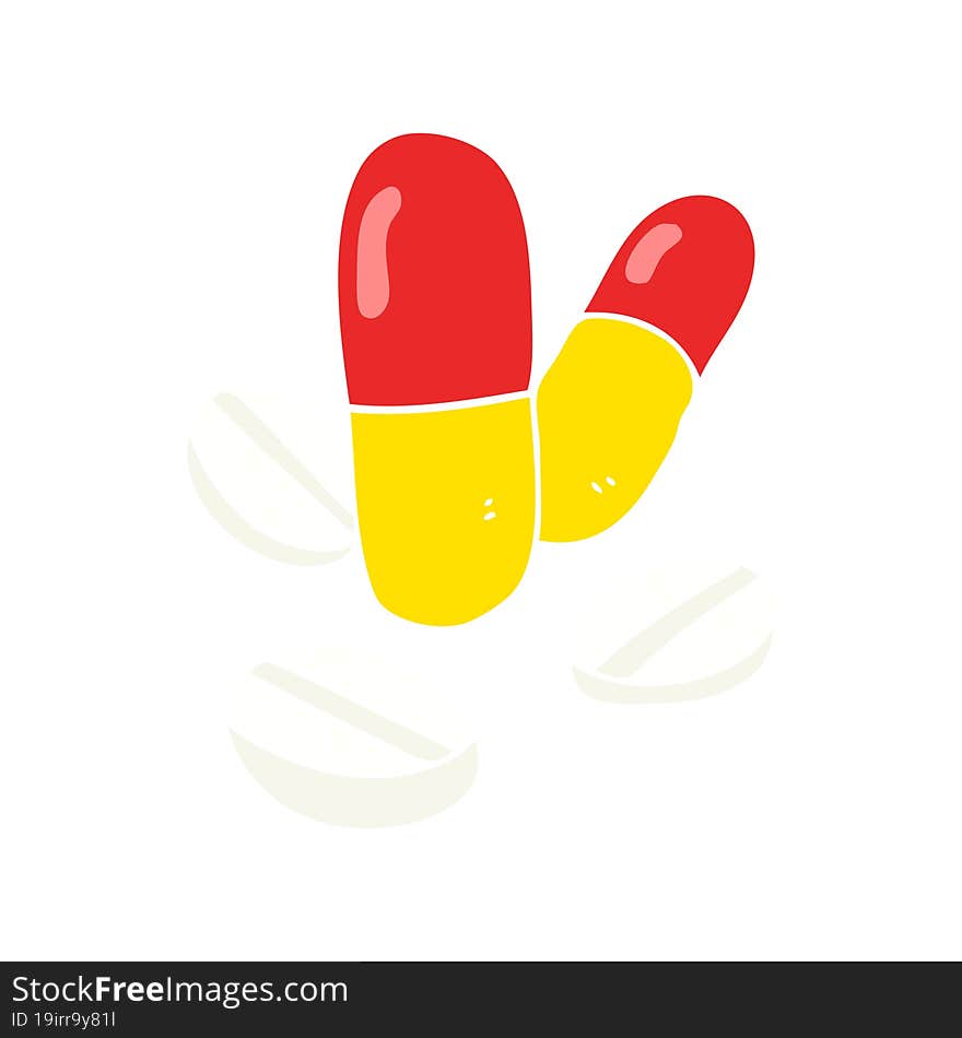 flat color illustration of a cartoon pills