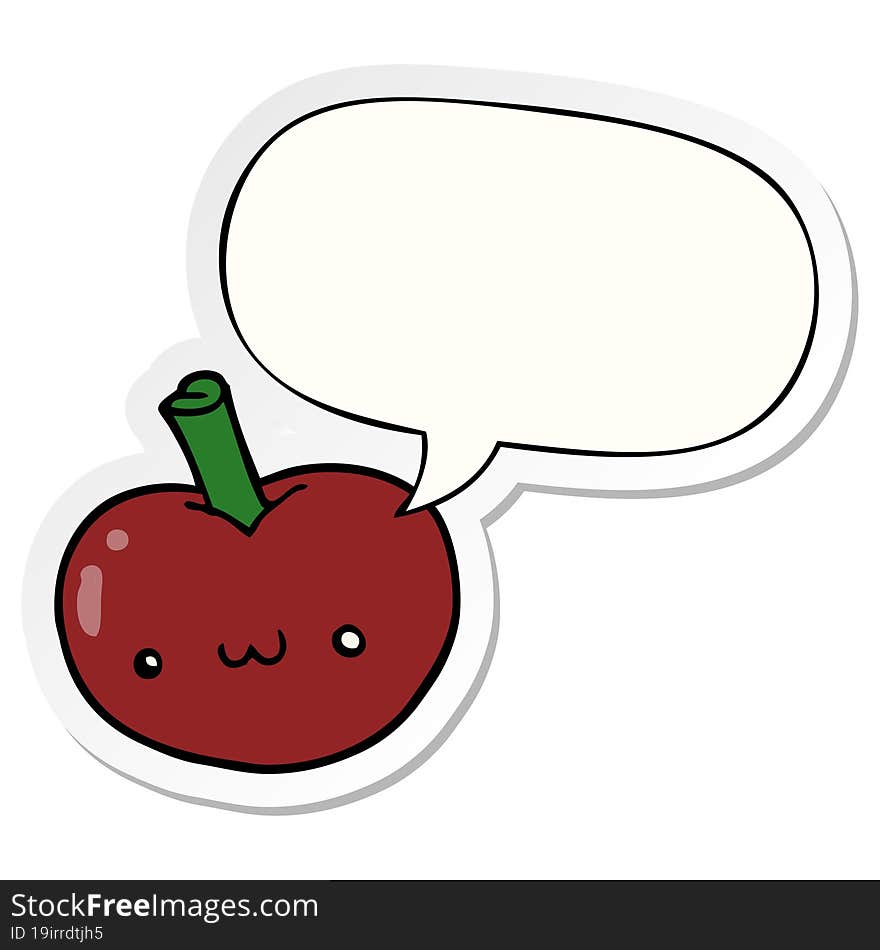 cartoon apple with speech bubble sticker. cartoon apple with speech bubble sticker