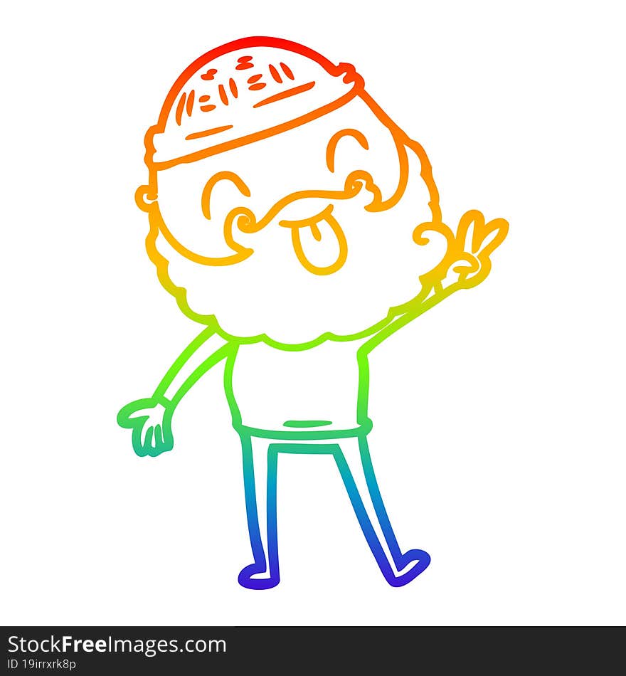 rainbow gradient line drawing of a man with beard giving peace sign