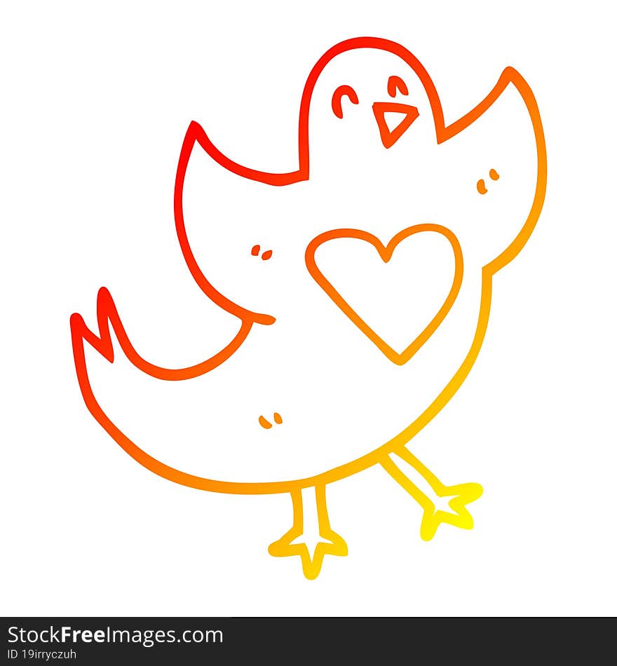 warm gradient line drawing of a cartoon bird with love heart