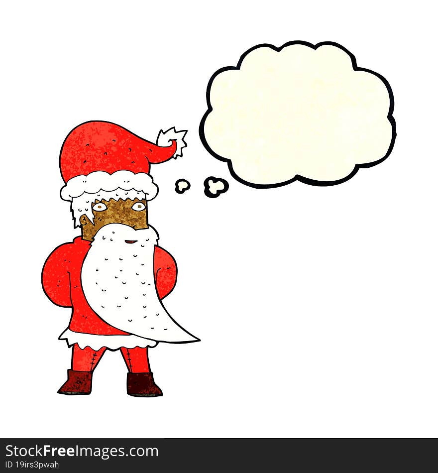 cartoon santa claus with thought bubble