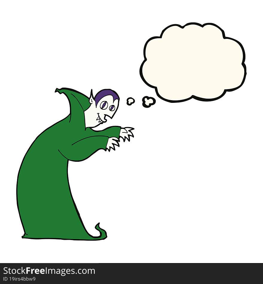 Cartoon Spooky Vampire With Thought Bubble