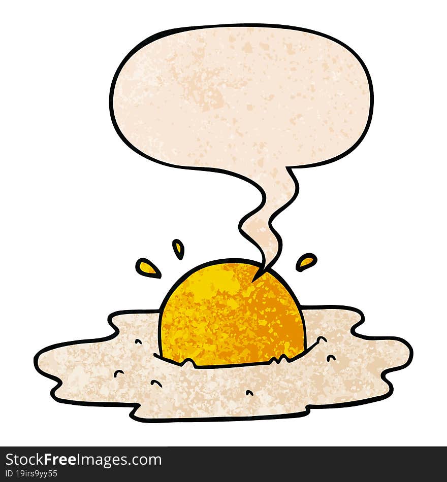 cartoon fried egg and speech bubble in retro texture style