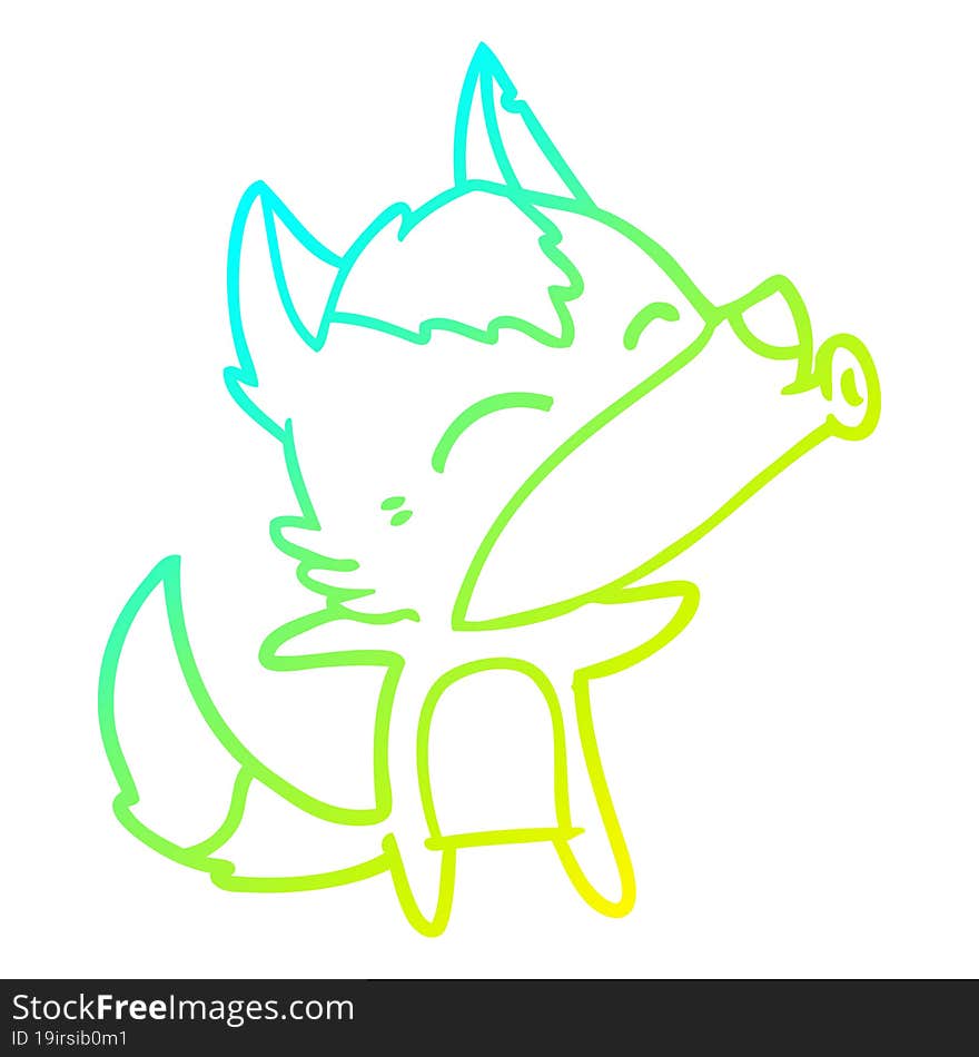 Cold Gradient Line Drawing Cartoon Howling Wolf