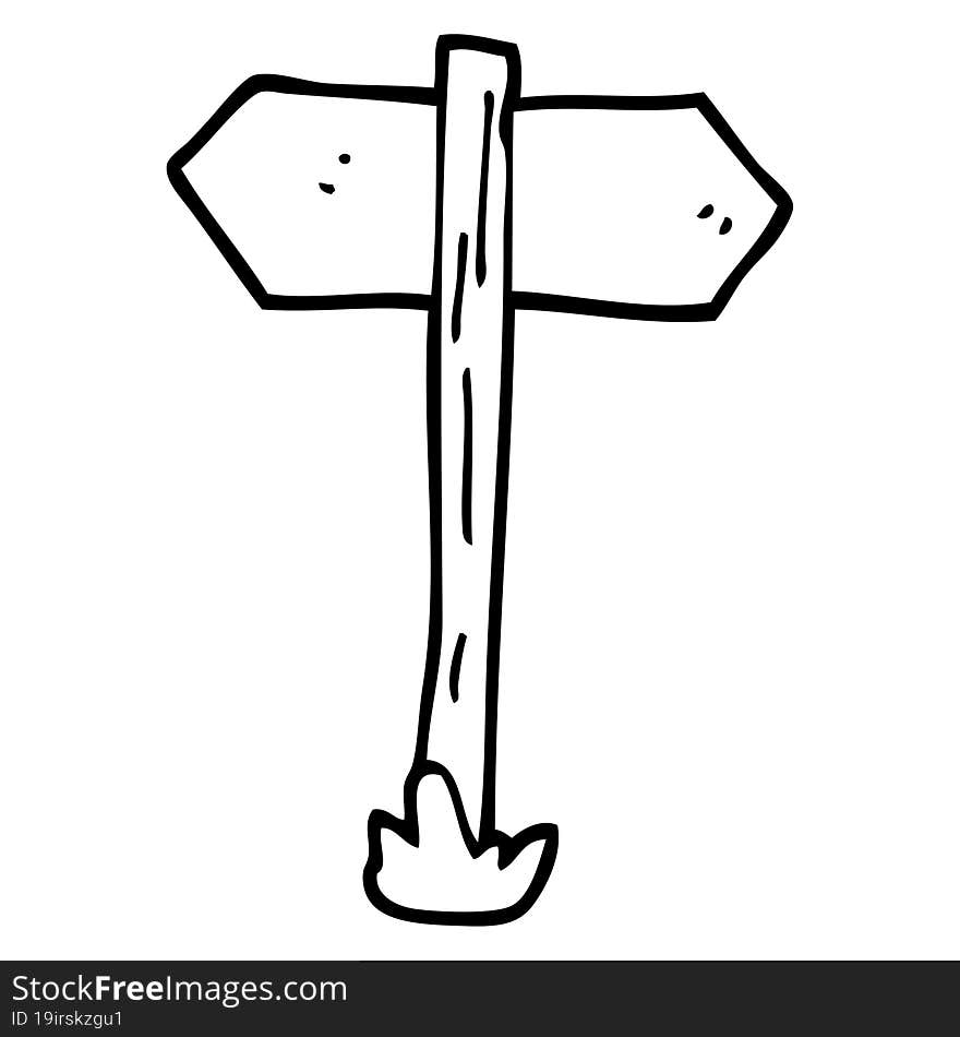 Line Drawing Cartoon Painted Direction Sign Posts