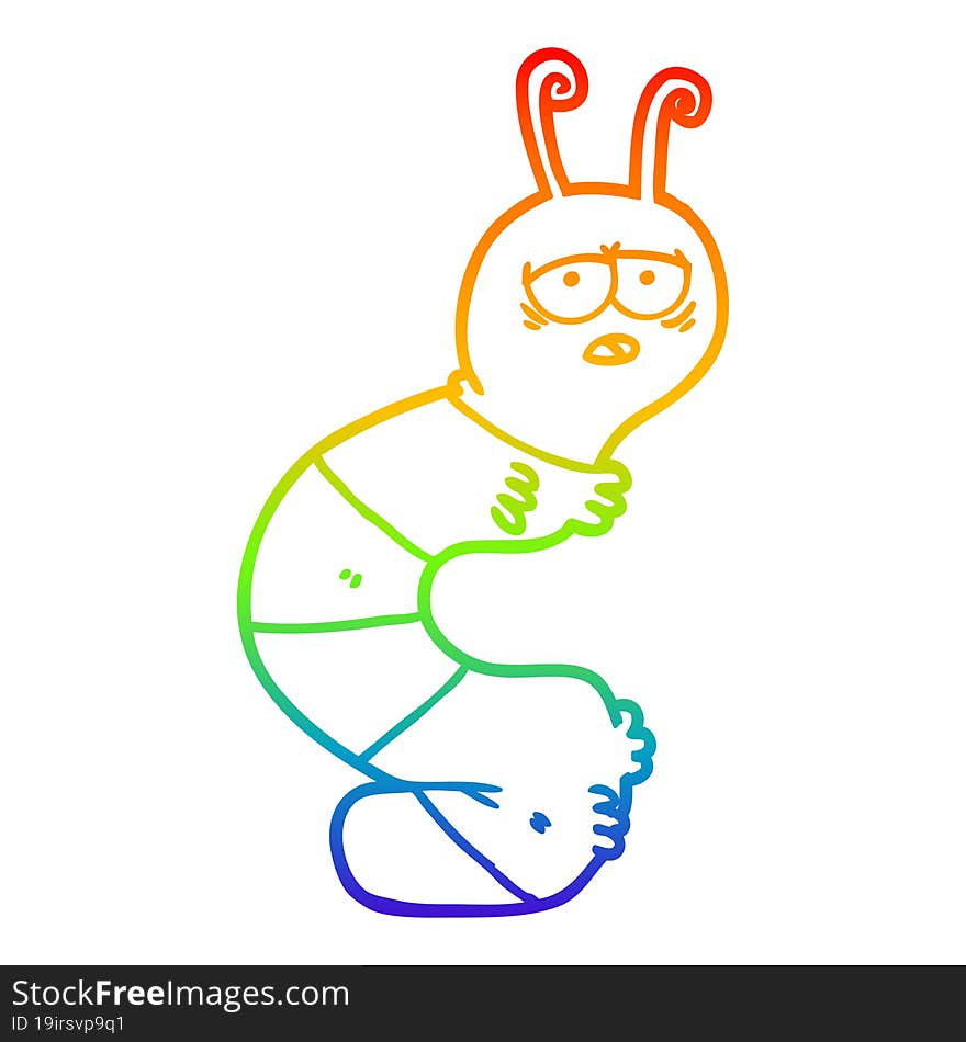 rainbow gradient line drawing cartoon tired caterpillar