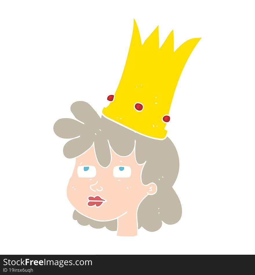 flat color illustration of a cartoon queen with crown