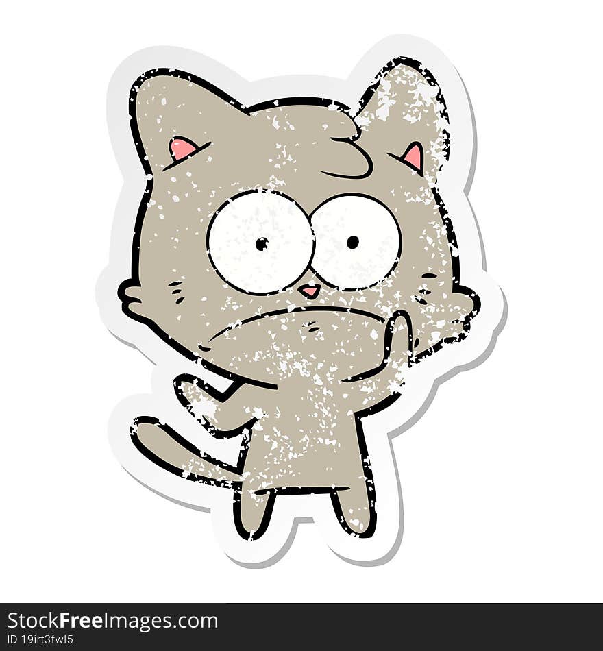 Distressed Sticker Of A Cartoon Nervous Cat