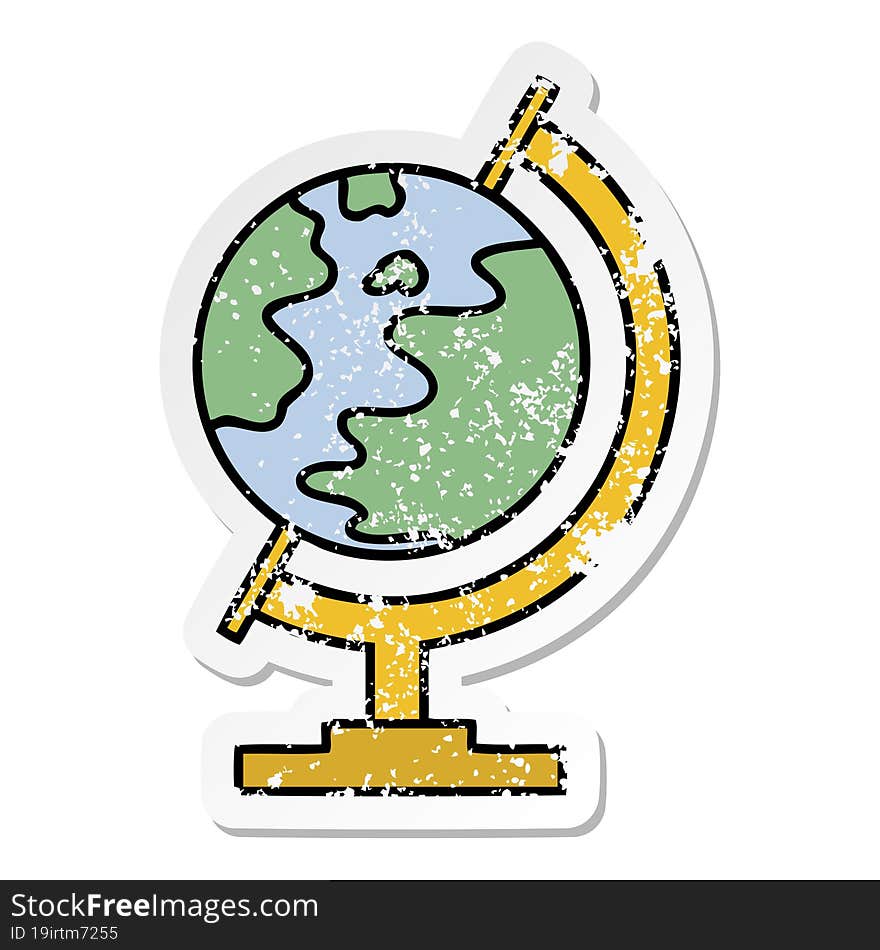 distressed sticker of a cute cartoon world globe