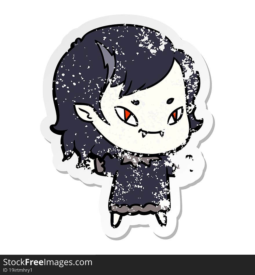 distressed sticker of a cartoon friendly vampire girl