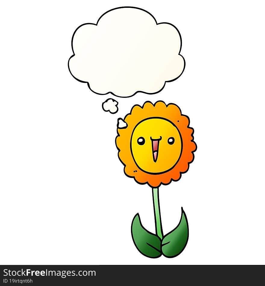 cartoon flower with thought bubble in smooth gradient style