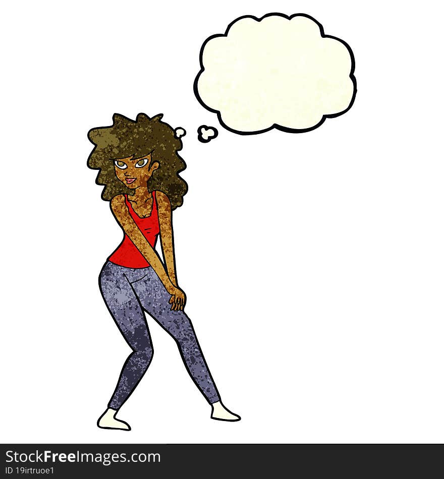 cartoon woman posing with thought bubble