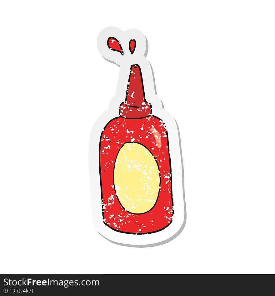 Retro Distressed Sticker Of A Cartoon Ketchup Bottle