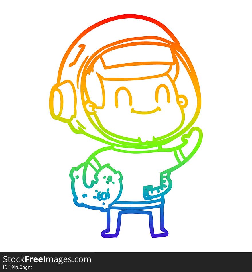 rainbow gradient line drawing happy cartoon astronaut man