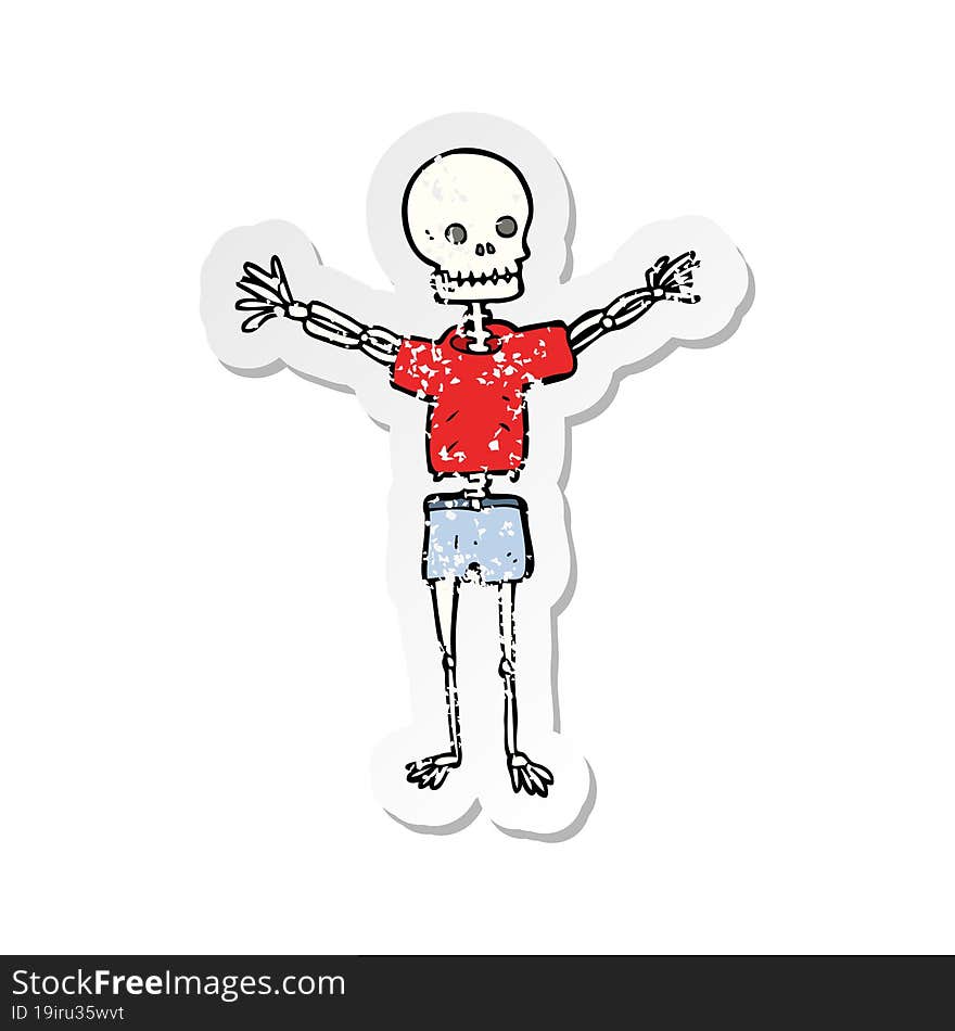 retro distressed sticker of a cartoon skeleton in clothes