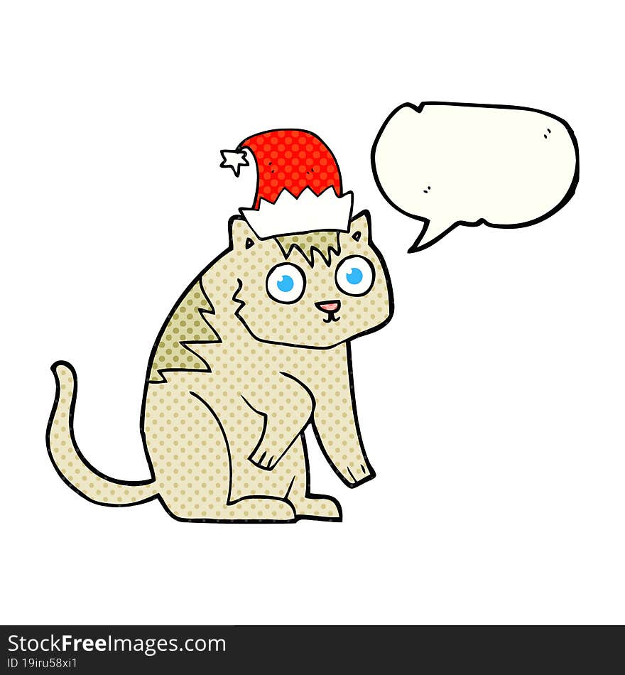 comic book speech bubble cartoon cat wearing christmas hat