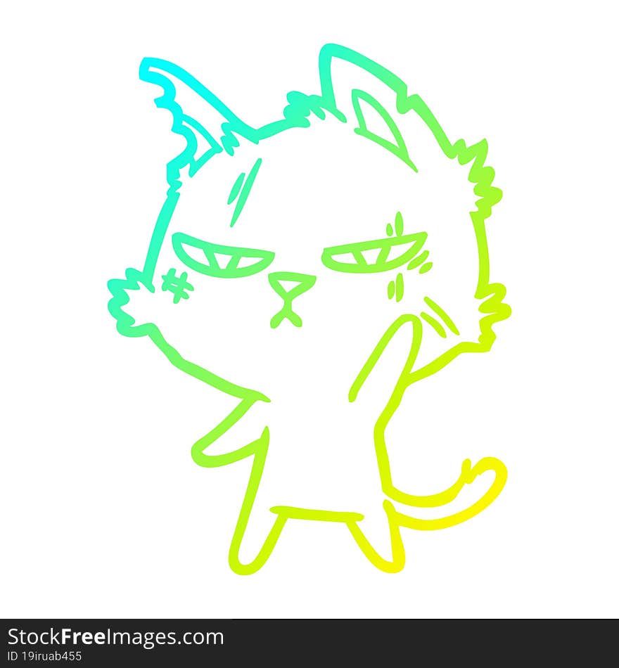 Cold Gradient Line Drawing Tough Cartoon Cat