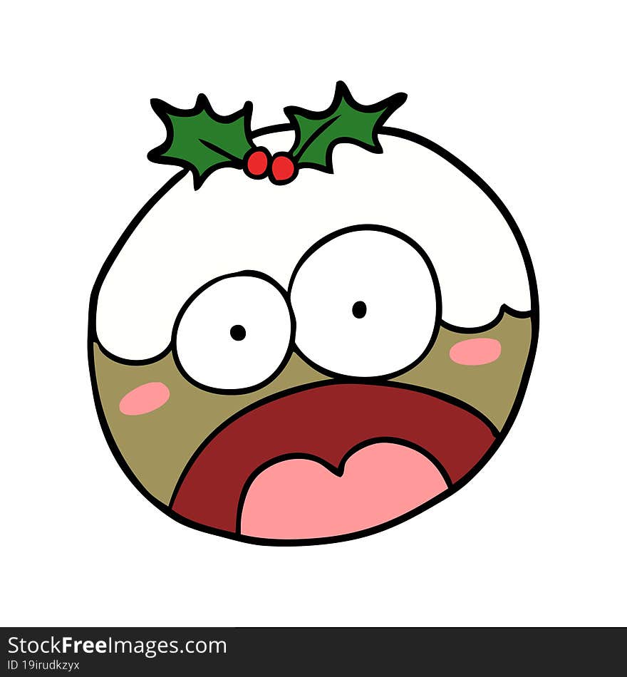 cartoon christmas pudding with shocked face. cartoon christmas pudding with shocked face