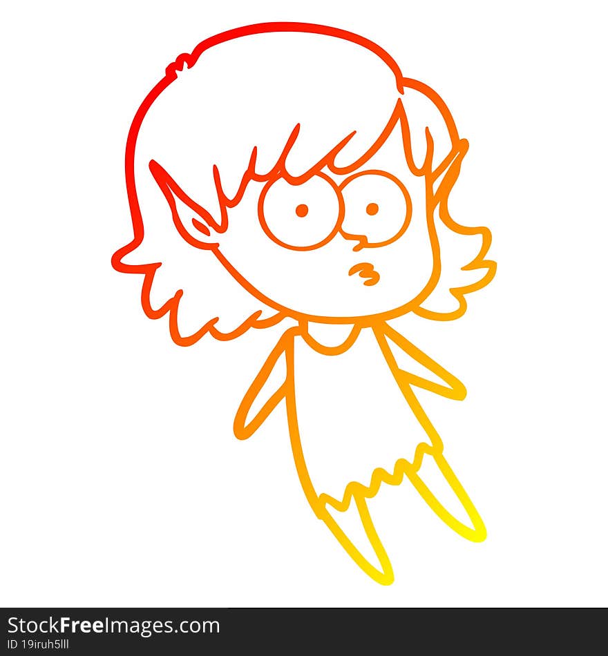 warm gradient line drawing cartoon elf girl floating