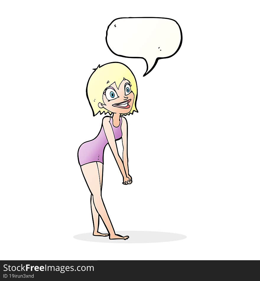 cartoon excited woman with speech bubble