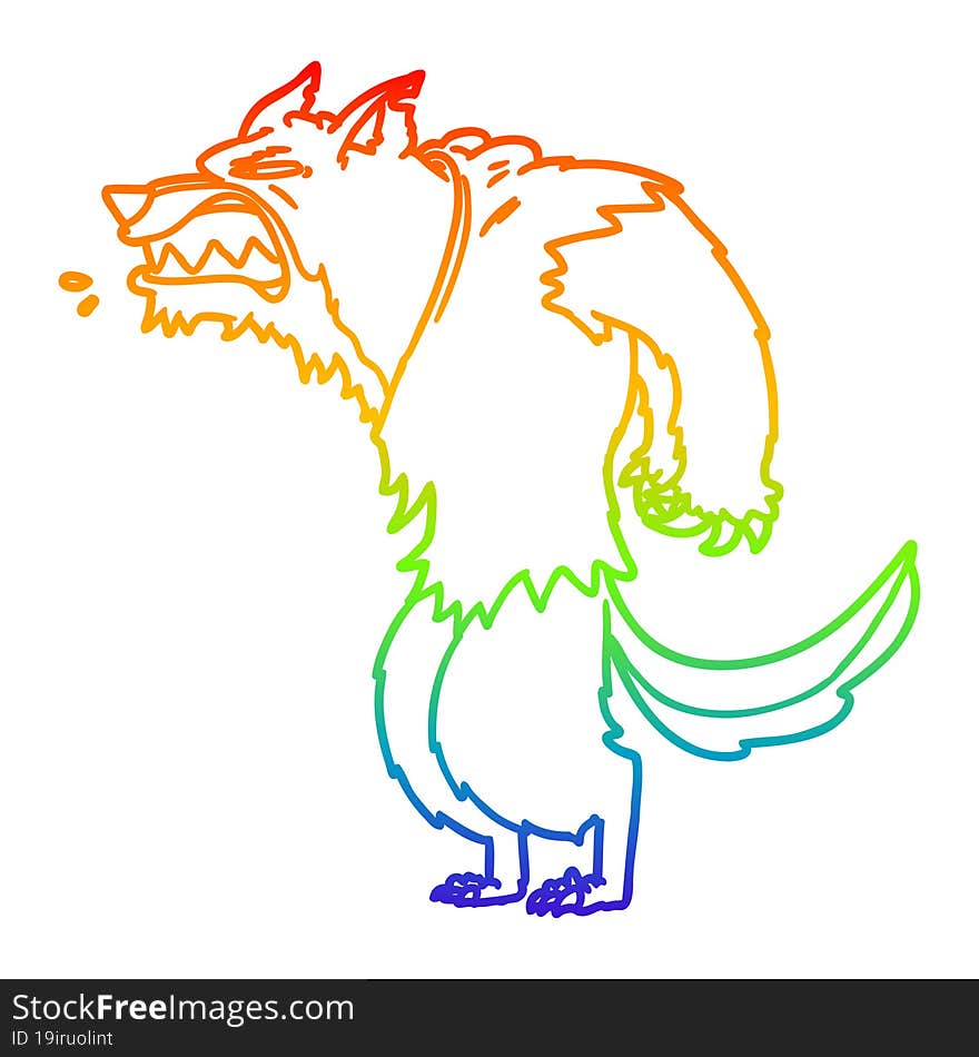 rainbow gradient line drawing of a angry werewolf cartoon