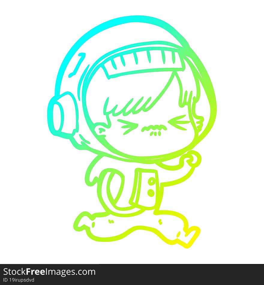 cold gradient line drawing of a cartoon astronaut woman