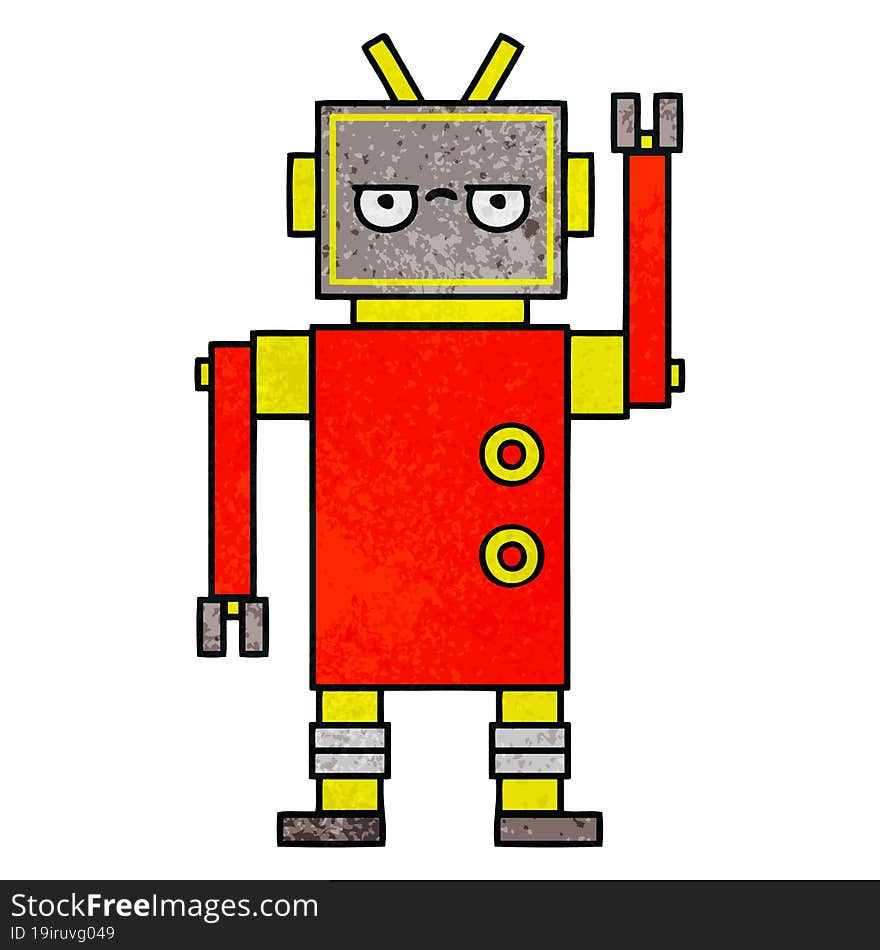 retro grunge texture cartoon of a annoyed robot